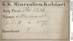Etiketten zu Marmor (NHMW-MIN-Bd8536)
